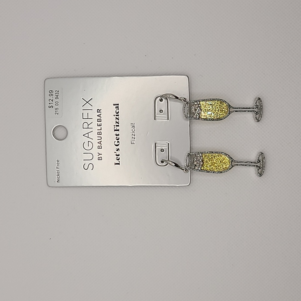 Sugarfix Baublebar Champagne Glass Let’s Get Fizzical Drop Earrings NWT